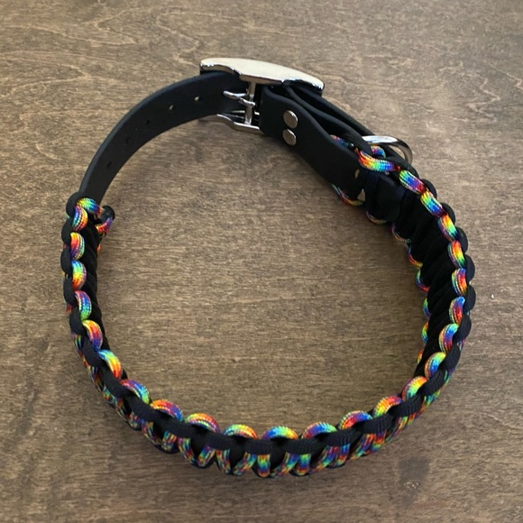 Dog collar black biothane with multi color paracord handcrafted NWT - Picture 3 of 7
